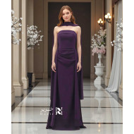 Dark Purple Strapless Evening Dress with Long Cape – Royal Minimal Design