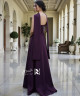 Dark Purple Strapless Evening Dress with Long Cape – Royal Minimal Design