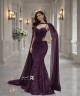 Dark Purple Sequin Evening Dress – Sweetheart Neckline with Long Chiffon Cape
