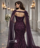 Dark Purple Sequin Evening Dress – Sweetheart Neckline with Long Chiffon Cape