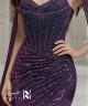 Dark Purple Sequin Evening Dress – Sweetheart Neckline with Long Chiffon Cape