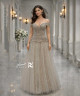 Pearl Silver Evening Dress in Tulle & Embroidered Lace with Crystal Details – Sweetheart Off-Shoulder Neckline