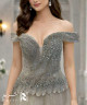 Pearl Silver Evening Dress in Tulle & Embroidered Lace with Crystal Details – Sweetheart Off-Shoulder Neckline