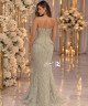 Light Olive Green Evening Dress – Crystal Embellished Corset with Sweetheart Neckline