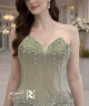 Light Olive Green Evening Dress – Crystal Embellished Corset with Sweetheart Neckline
