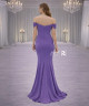فستان سهرة بنفسجي كريب فاخر مطرّز بالكريستال بقصة صدر أوف شولدر (Off Shoulder)