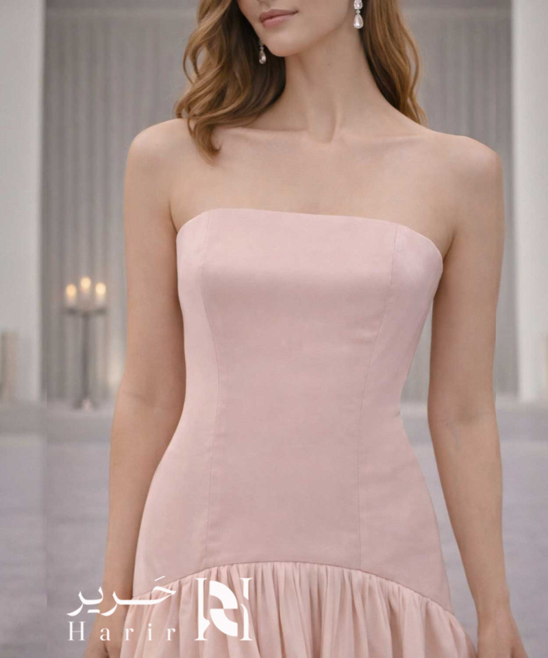 Light Pink Evening Dress – Luxury Satin Strapless with Flared Flowing Skirt
