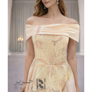 Champagne Off-Shoulder Sequin Embellished Evening Dress
