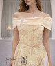 Champagne Off-Shoulder Sequin Embellished Evening Dress