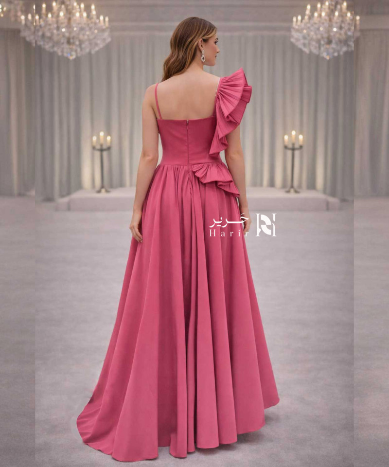 Pink One-Shoulder Ruffled Elegant Evening Dress