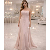 Blush Pink Strapless Lace Embellished Evening Dress