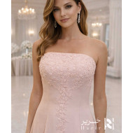 Blush Pink Strapless Lace Embellished Evening Dress
