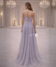 Lilac Strapless Glitter Evening Dress with Front Slit and Sheer Overlay