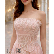 Blush Pink Strapless Embroidered Evening Dress