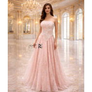 Blush Pink Strapless Embroidered Evening Dress