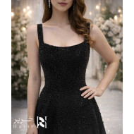 Black Beaded Evening Occasion Dress – Square Neck