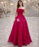 EN: Royal Red Evening Gown with 3D Floral Embroidery & Corset Back Design
