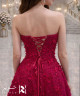 EN: Royal Red Evening Gown with 3D Floral Embroidery & Corset Back Design