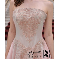 Blush Champagne Evening Gown with Embroidered Corset & A-Line Skirt
