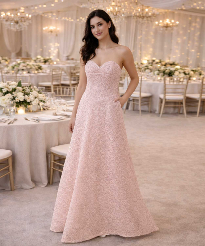 Dusty Pink Evening Dress with Luxury Lace and Sweetheart Neckline