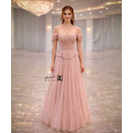 Blush Pink 3D Floral Corset Evening Gown