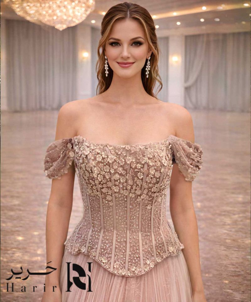 Blush Pink 3D Floral Corset Evening Gown