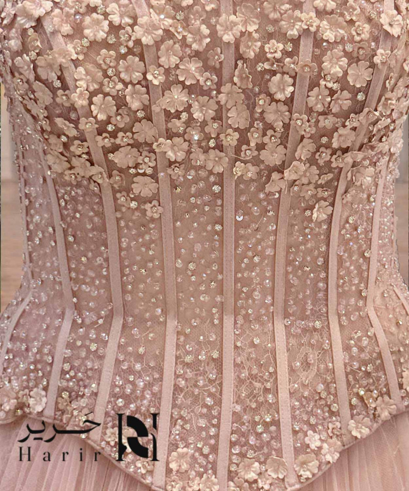 Blush Pink 3D Floral Corset Evening Gown