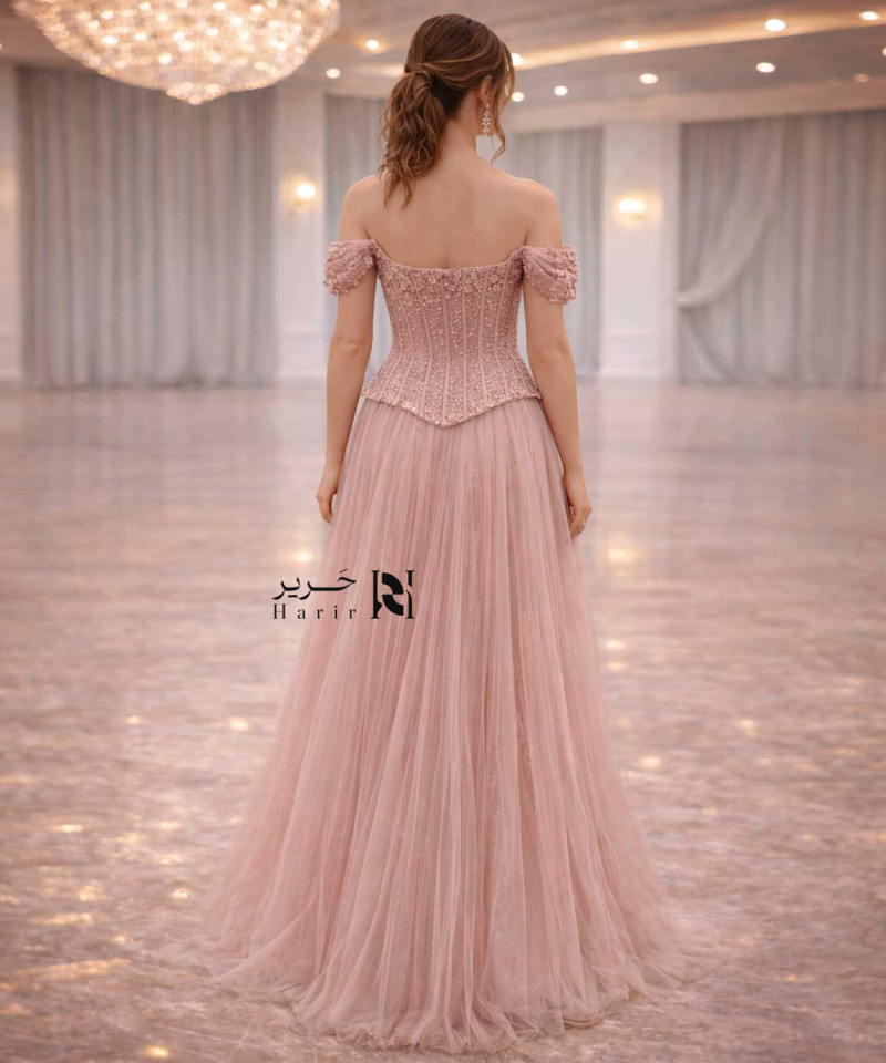Blush Pink 3D Floral Corset Evening Gown
