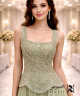 Luxury Olive Green Crystal Embellished Evening Gown