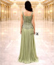 Luxury Olive Green Crystal Embellished Evening Gown