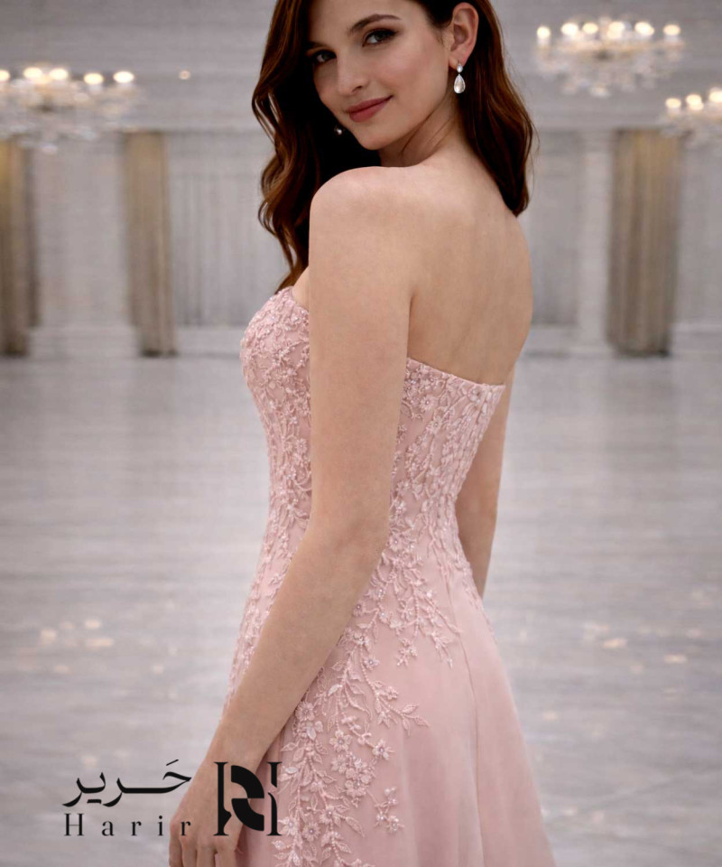Soft Pink Evening Dress with Elegant Lace Embroidery