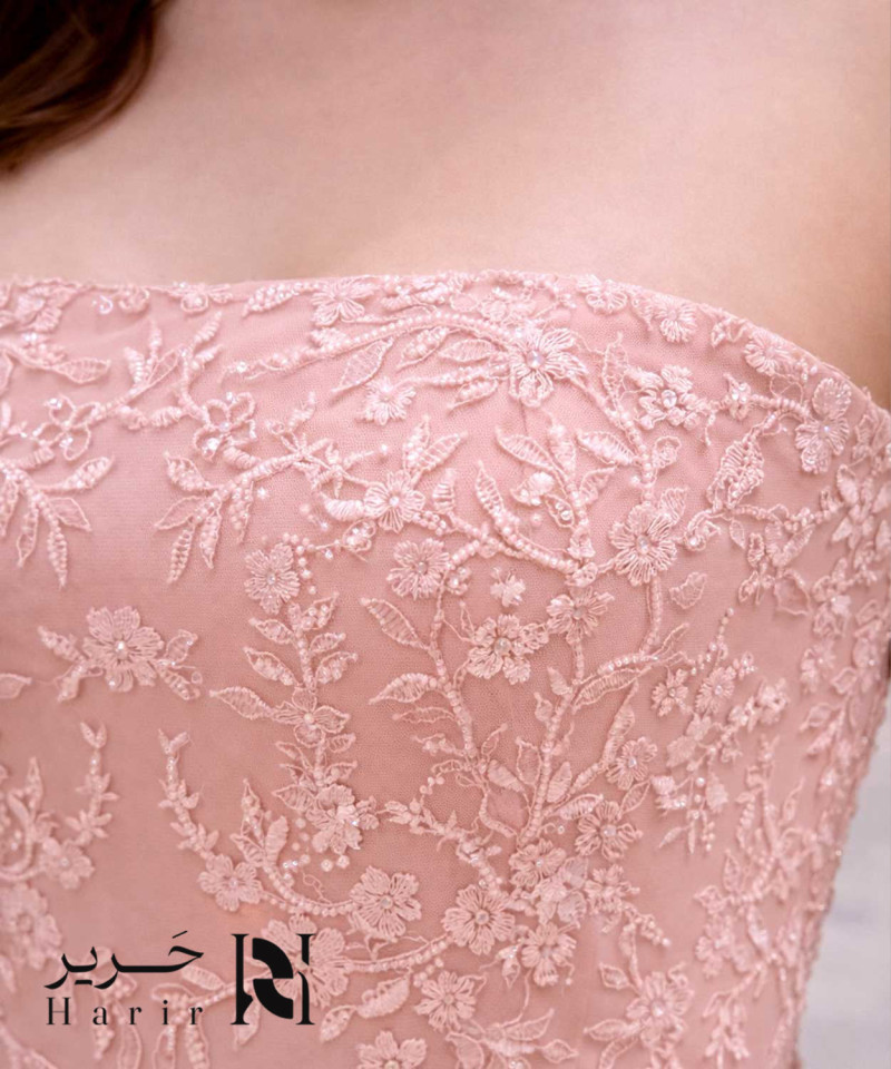 Soft Pink Evening Dress with Elegant Lace Embroidery