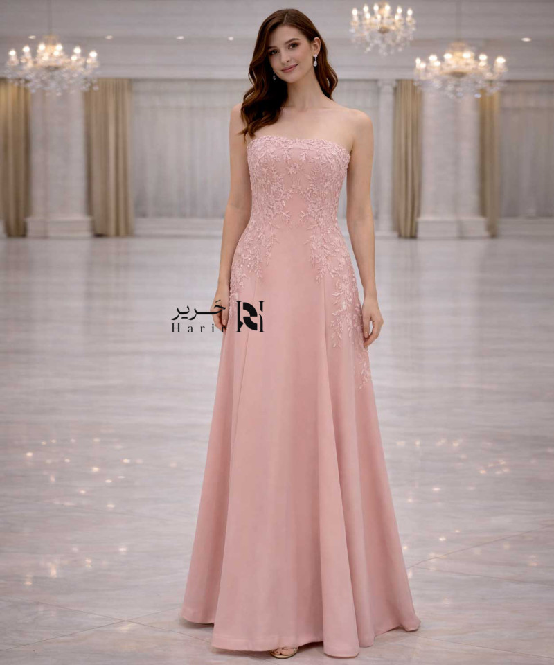Soft Pink Evening Dress with Elegant Lace Embroidery