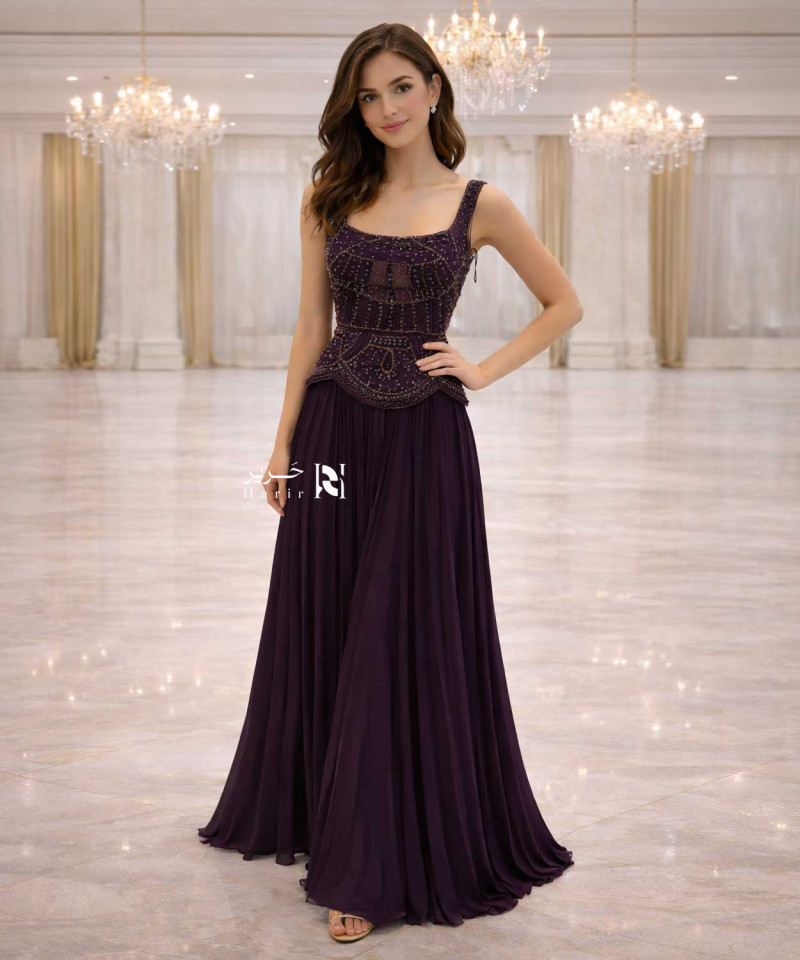 Elegant Purple Chiffon Beaded Corset Dress