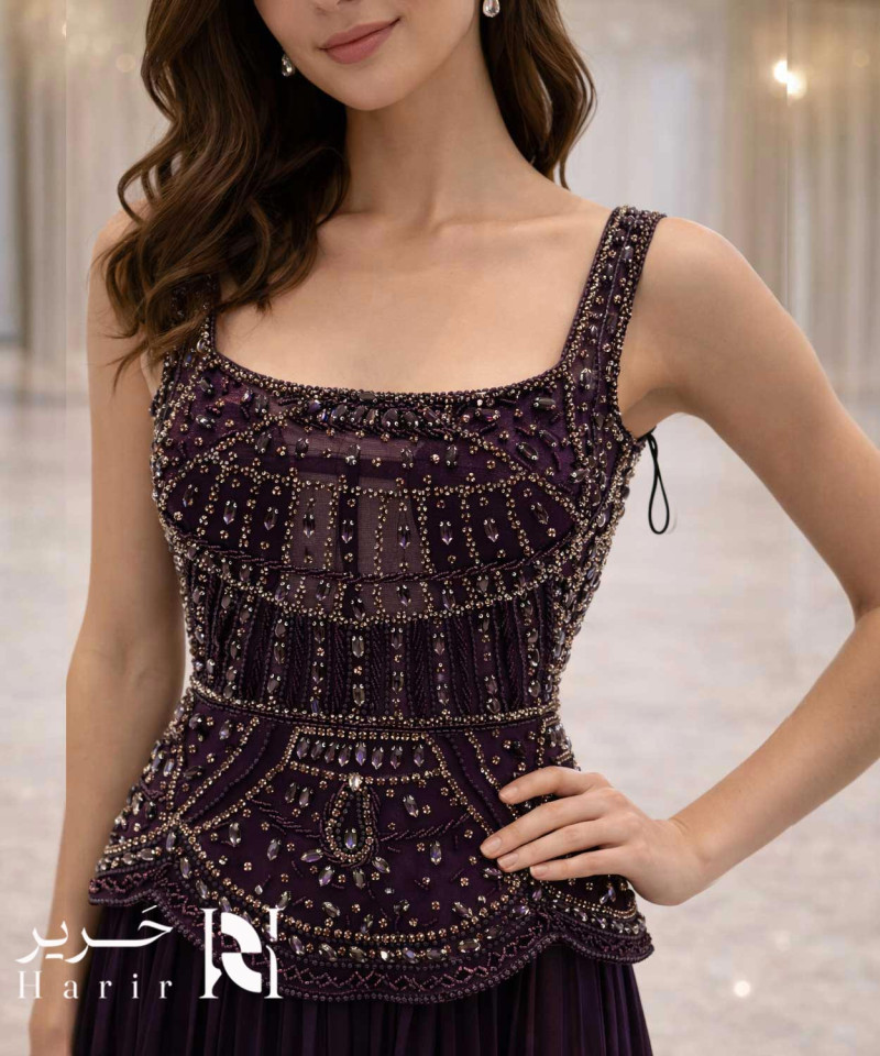 Elegant Purple Chiffon Beaded Corset Dress