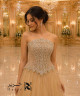 Gold Evening Gown with Crystal-Embellished Corset and Soft Tulle Skirt