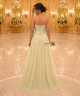 Gold Evening Gown with Crystal-Embellished Corset and Soft Tulle Skirt