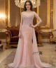 Luxury Blush Pink Evening Gown with Crystal-Embellished Corset and Soft Tulle Skirt