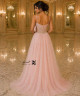 Luxury Blush Pink Evening Gown with Crystal-Embellished Corset and Soft Tulle Skirt