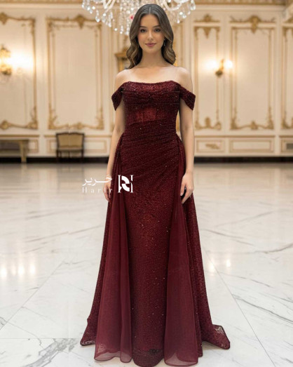 chinese dress ladies Elegant Off-Shoulder Gown with High Slit & Beaded Bodice – Luxury Sat Mint / L