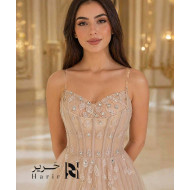 Champagne Embellished Tulle Evening Dress with Crystal Corset