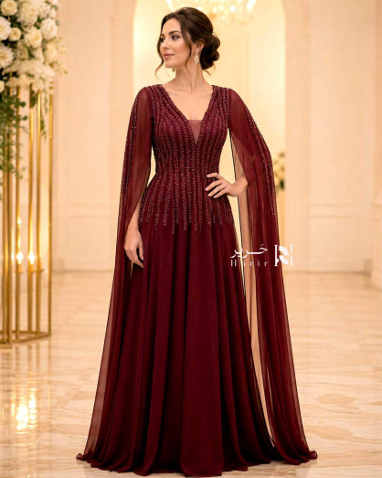 burgundy evening dress with cape Plus Size A-Line V-Neck Burgundy Lace Bridesmaid Dresses – Newinlook main image 1