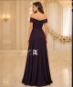Elegant Dark Purple Off Shoulder A Line Evening Dress with Pleated Waistband