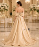 Luxury Champagne Gold Evening Dress with Crystal Embroidery, Sweetheart Neckline, Off-Shoulder Sleeves and Long Train