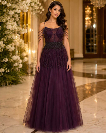 dark purple elegant dress Purpler Tulle Lace Short Prom Dress, Purple Evening Dress US 6 / Purple main image 1