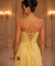 Butter Yellow Floral Lace Evening Dress with Soft V-Neckline, Thin Straps, and Lace-Up Corset Back