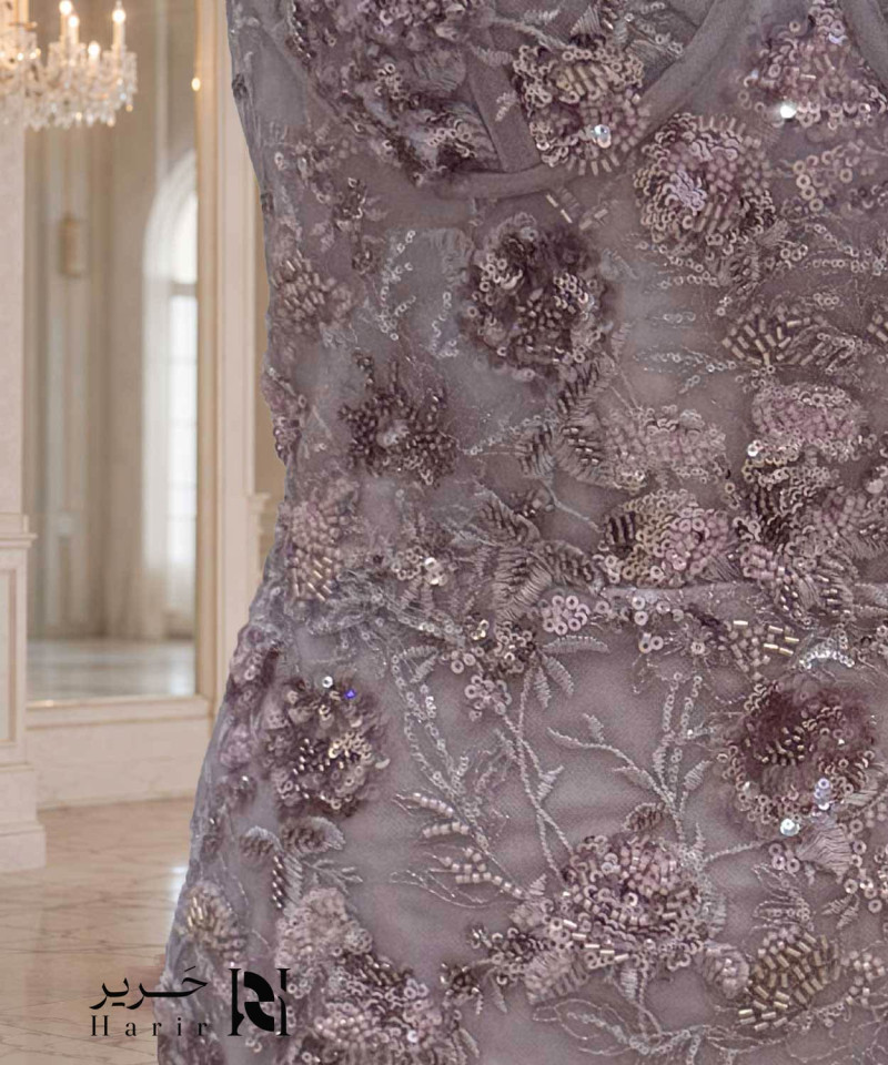 Mauve Pink 3D Floral Lace Evening Dress with Sweetheart Corset Bodice, Double Straps and Tiered Tulle Mermaid Skirt