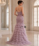 Mauve Pink 3D Floral Lace Evening Dress with Sweetheart Corset Bodice, Double Straps and Tiered Tulle Mermaid Skirt