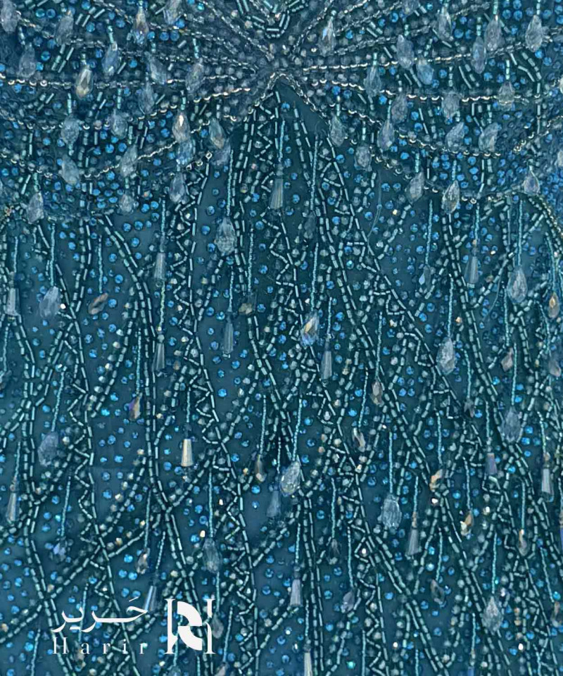 Luxury Deep Teal Crystal Embroidered Evening Dress with Off-Shoulder Feather Detail and Mermaid Silhouette