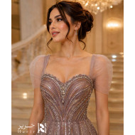 Mauve Gray Glitter Tulle Ball Gown with Embroidered Corset
